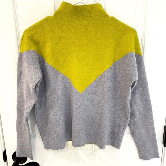 Cynthia Rowley Gray Yellow Color Block Mock Neck Boxy Sweater Women’s Size S - Picture 1 of 6